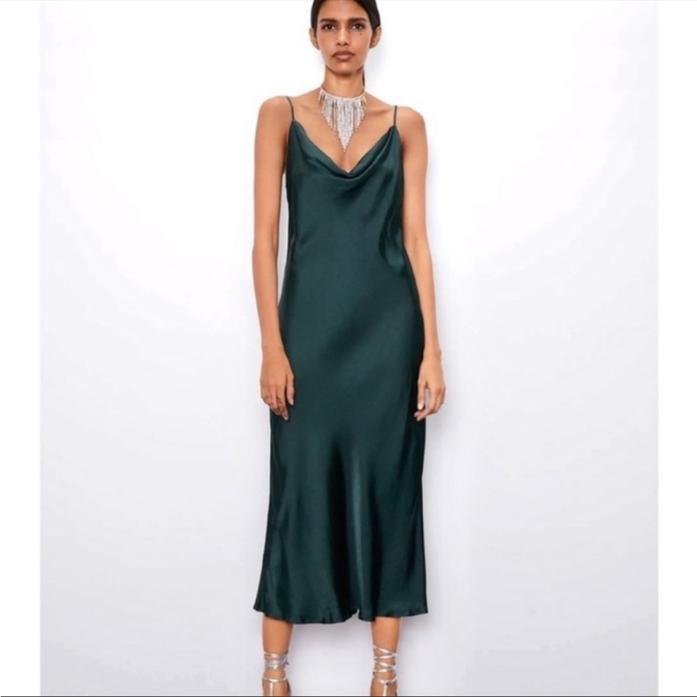 Zara Hunter Green slip dress